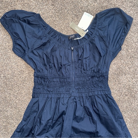 J.Crew Womens Large NWT Navy Blue Long Dress Zipper Front Cinched Top - Picture 4 of 10